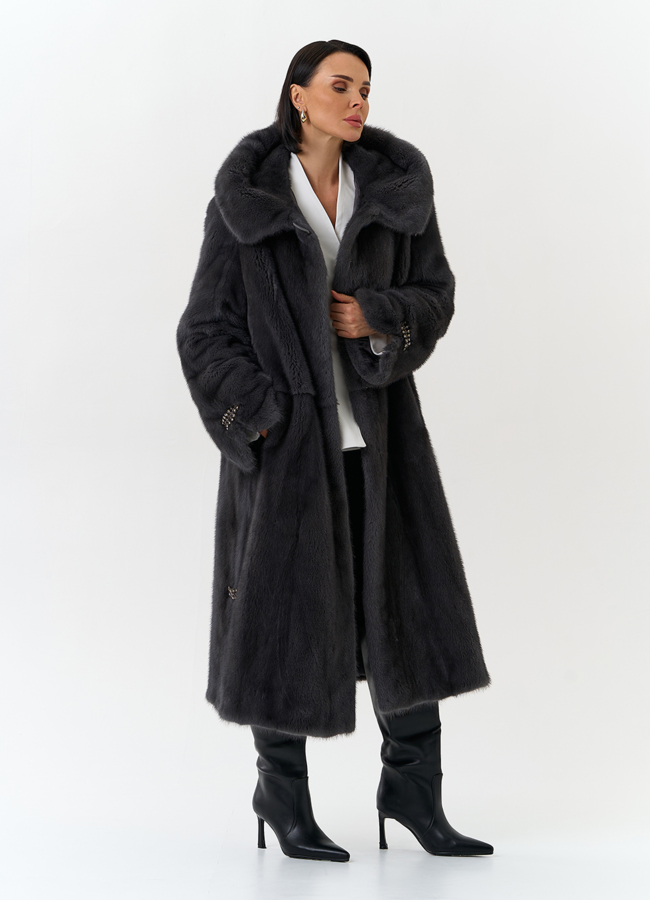 Женская шуба из меха норки с капюшоном модель № 32108 универмаг малина