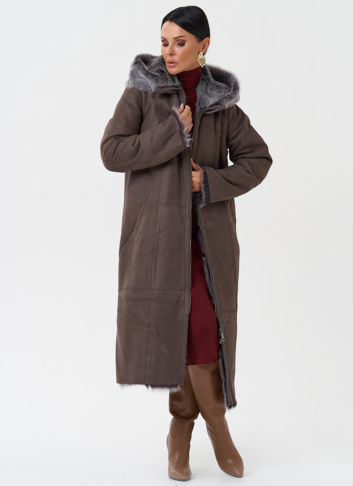 Дубленка с отделкой из тосканы с капюшоном