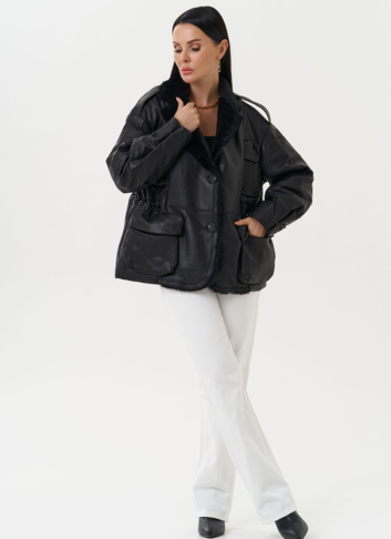 Куртка из натуральной кожи с английским воротником