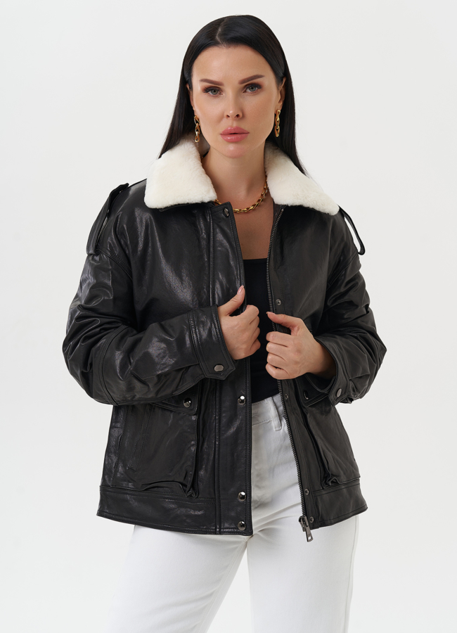 Утепленная куртка-пилот из натуральной кожи модель № 28113 универмаг малина