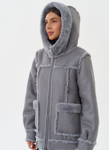 Женская двухсторонняя дубленка из эко кожи