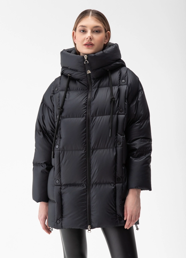 Женский пуховик с капюшоном  модель № 28008 меха малина