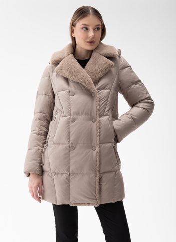 Комбинированный женский пуховик с капюшоном